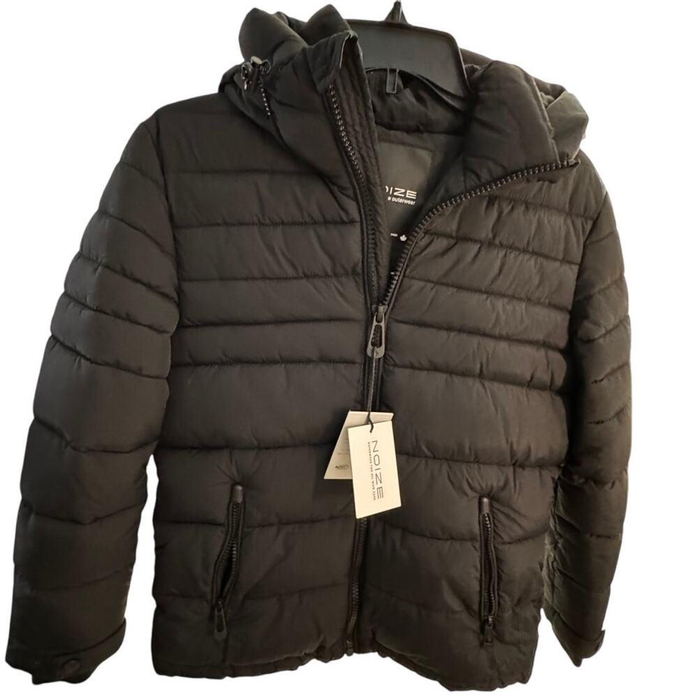 NEW NOIZE Kids Black Long Sleeve Hooded Full-Zip Puffer Jacket Size L